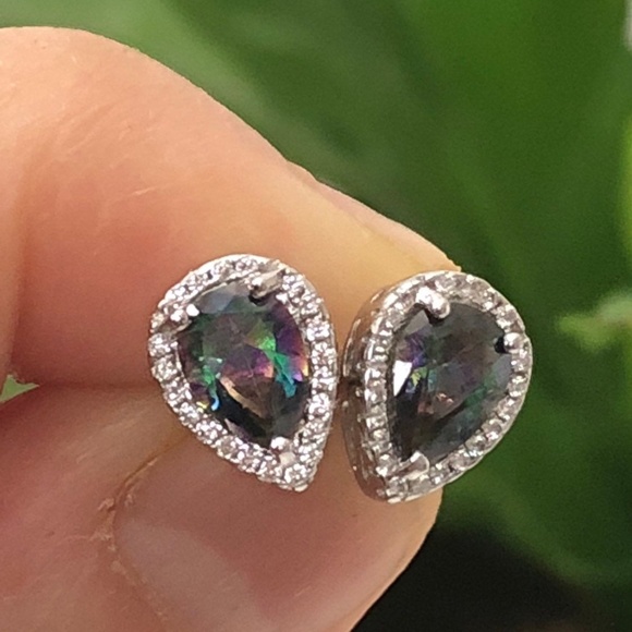Sterling Silver Jewelry - Teardrop Rainbow Mystic Topaz Stud Earrings NEW